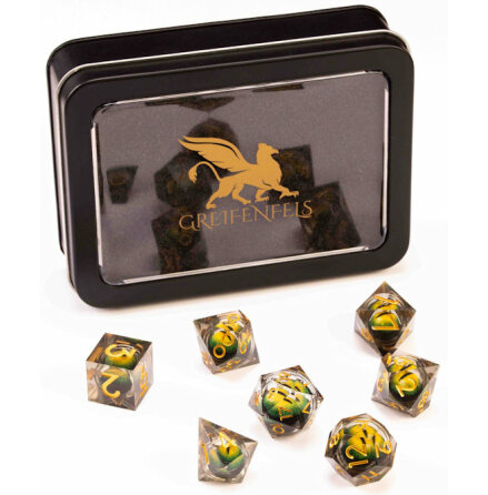 Razor Series: Green Dragon Eye, Clear Dice, Gold Numbers