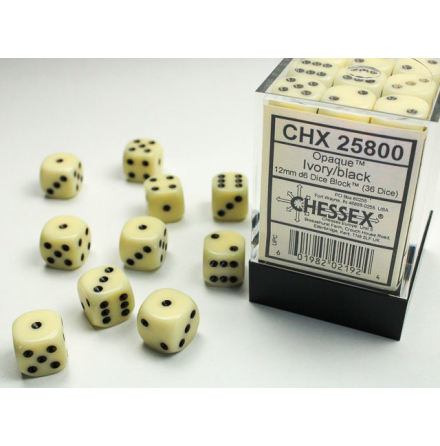 Opaque 12mm d6 Ivory/black Dice Block (36 dice)