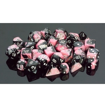 Gemini Polyhedral Black-Pink w/white Set of Ten d10�s