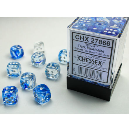 Nebula 12mm d6 Dark Blue/white Dice Block (36 dice)