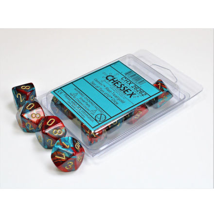 Gemini Red-Teal with gold Set of Ten d10s