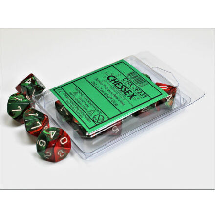 Gemini Green-Red w/white Set of Ten d10�s